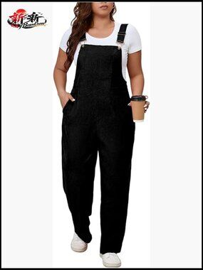 Plus Size Corduroy Jumpsuit with Buckle Front and Pockets